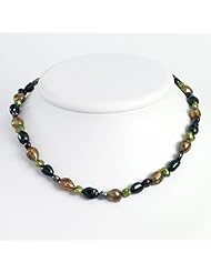 Sterling Silver Dk Green/Dk Purple/Green/Olivine Cultured Pearl Necklace - 16 Inch
