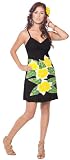 Women's Short Dress with Hand Painted Plumeria Design by 1 World Sarongs in Black