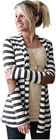 Fashion Womens Long Sleeve Shawl Collar Striped Front Cardigan Sweater (S)