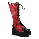1/2 Inch Trendy Gothic Boot Red Plaid Platform Knee Boot Black PU