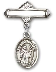 Sterling Silver Baby Badge with St. Augustine Charm and Polished Badge Pin