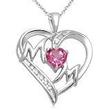 41Ag63NhXKL. SL160  Sterling Silver Created Pink Sapphire and Diamond Accent Mom Heart Pendant, 18