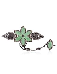 18kt Gold Diamond Pave Jade Ring Armor Slave Palm Bracelet Silver Jewelry