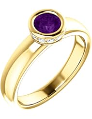 18K Yellow Gold 5.00mm Round Cut Chatham Created Alexandrite and Diamond Ring -- LIFETIME WARRANTY