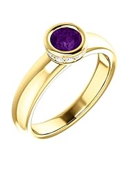 18K Yellow Gold 5.00mm Round Cut Amethyst and Diamond Ring -- LIFETIME WARRANTY