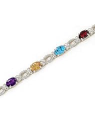 14kt Yellow Gold Oval Multi Color and Diamond Bracelet