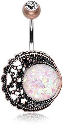 Vintage Boho Filigree Moon Opalescent Belly Button Ring - Copper/Clear/White