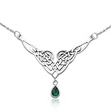 Bling Jewelry Sterling Silver Celtic Knot Pendant Necklace with Teardrop Emerald Color Green Glass