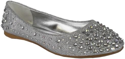 SilverDew Crystal-06 New Women Slip On Flats Cute Glitter Rhinestones Embellishment Sandals 8 US