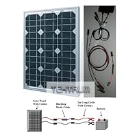 Tektrum 30w Solar Panel/Blocking Diode Cable/2m long Cable and Clamps Battery Charger Kit for RV, Home, Boat, Pool