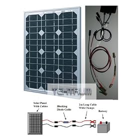 Tektrum 30w Solar Panel/Blocking Diode Cable/2m long Cable and Clamps Battery Charger Kit for RV, Home, Boat, Pool