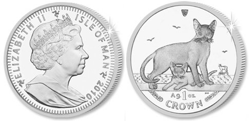 2010 Isle of Man Proof Silver 1oz 999. Abyssinian Cat Coin (Boxed + COA)-image