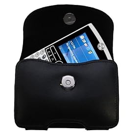 Horizontal Black Leather Case for the Motorola MOTORAZR2 500v with both a belt clip and loop option - a Gomadic design
