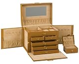 Tan Leather Jewelry Box Organizer w/ Travel Case