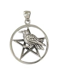 Silver Raven Pentacle Pendant Wiccan Pagan Symbol Jewelry