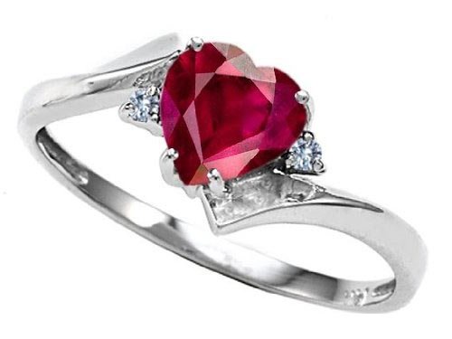 1.79 cttw Lab Created Heart Shape Ruby and Two Diamonds bypass Ring