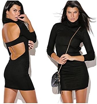 Black Turtleneck Backless Mini Dress (Medium)