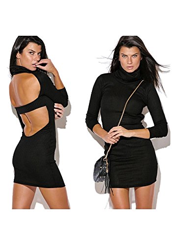 Black Turtleneck Backless Mini Dress (Medium)