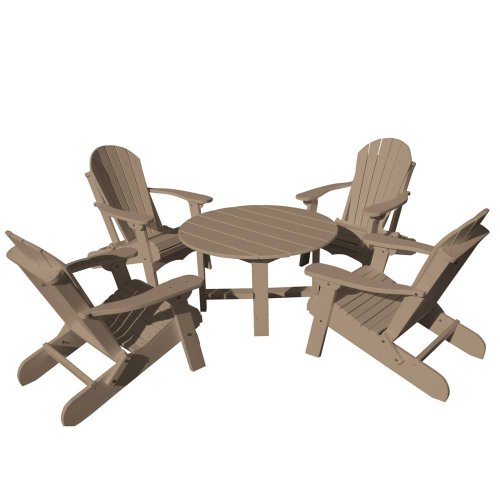 VIFAH V1092SET3-WW Outdoor 5-Piece Adirondack Conversation Dining Set with Table and 4 Folding Chairs, Weathered Wood