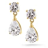 Bling Jewelry Classic Gold Vermeil CZ Dangling Teardrop Earrings 2ct 5ct (Select Size 5ct)