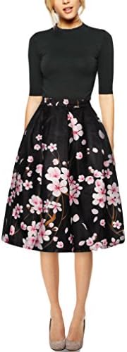 Pretty321 Women Girl Sexy 3D Black Flower Zipper Flared Pleated Knee High Skirt (US:6-8/ US S(6)-M(8) Ignore Our Tag, Amazon)