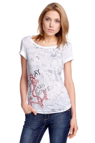 edc by ESPRIT Damen T-Shirt, All over Druck 022CC1K026, Gr. 40 (L), Wei&szlig; (white colorway 1 Preisvergleich