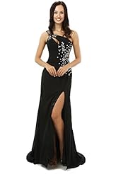 Sexy Chiffon  Beaded Slit One Shoulder Sleeveless Evening Dress/Prom Dress  With Rhinestones