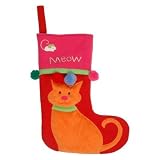 Adorable Christmas Cat Stocking made of felt, fringe balls and real whiskers! This stocking has a cat toy inside!