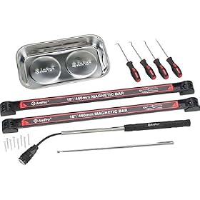Ampro 73410 Magnetic Tray with Extendable Flashlight, Magnetic Tools and Pick Set, 9-Piece by AmPro
