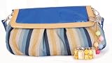 Blue Leather Handbag Gift Set - Patent and Linen Clutch with Lucky Charm and Bracelet