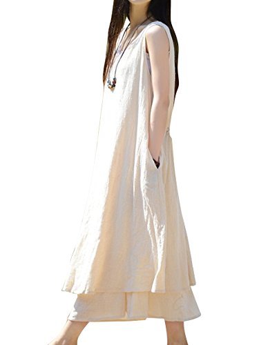 (Les Hiboux) ゆったり マキシ丈 ワンピース ナチュラル 透明感 レディース 大きいサイズ コットン リネン ロング ノースリーブ ワンピ レ・イブー オリジナルタグ入り