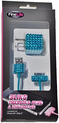 Gift Set Cell Phone iPad iPhone 4 4S Blue Bling Rhinestone USB Adaptor Battery Charger Charging Cord Case Earbuds Easter Basket Stuffer Ideal Gift for Teenagers Girls Young Girls Student