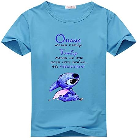 NeynStyle Womens Lilo And Stitch Cartoon Sky Blue T-shirts Size M