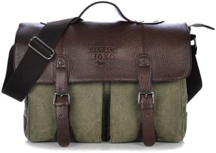 Icon Vintage Leather Messenger Bags For Men Canvas Crossbody Bags (Model:1169) (Olive)