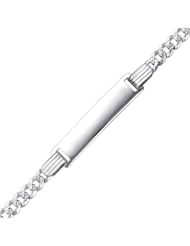 14K White Gold Pave 3.0mm Baby ID Concave Curb Bracelet with Lobster Claw Clasp - 6"Inches