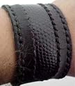 Black Leather Lizard / Snake Skin Wristband Wrist Band Snakeskin