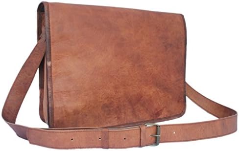 Leather Crossbody Full Flap College Messenger Bag Satchel Brown For 15" Laptop