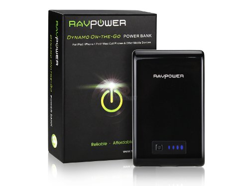 RAVPower® Dynamo-On-the-Go RP-PB07 10400mAh External Backup Battery Pack Charger / Power Bank (Premium Samsung Cells Adopted, 5V / 3A Dual USB Output, Built-in Flashlight, Free Wall Charger & Carrying Pouch Included, Limited Edition, originally labeled 10000mah), Fit for Android & Apple Devices, Smart Phones, Tablets and other Mobile Devices with DC 5V Input: Apple iPad 4,The New iPad, iPad mini, iPhone 5, iPhone 4S, iPod(Charging tip not Provided); Samsung Galaxy Series Smartphones S4, S3 i9300, Note 2; HTC Sensation,EVO 4G, Thunderbolt, 8X, Droid DNA; Nokia Lumia 920; Motorola Razr,Atrix 2, Triumph; LG Optimus, Nexus 4, Optimus Vu2.