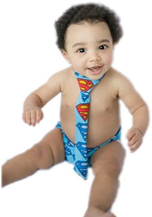 Superman Baby Outfit - Diaper Cover and Detachable, Velcro Long Tie (9 months)