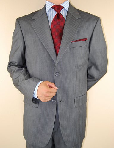 **NEW 2009 DESIGNER COLLECTION** New Mario Italian 2 Button Men Suits Virgin Wool 140s ~ Highest Quality ~ Perfect Fit ~ Medium Gray Stripe