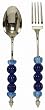 Decorative Salad Server with Sapphire Glass Bead Handles