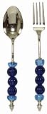 Decorative Salad Server with Sapphire Glass Bead Handles