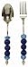 Decorative Salad Server with Sapphire Glass Bead Handles