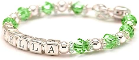 Personalized Baby Charm Bracelet - All Birth Month Crystal Colors (August)