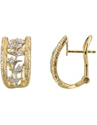 14K Two Tone Gold 0.05ct Intricate Tulip Invisible Set Diamond Huggie Earrings