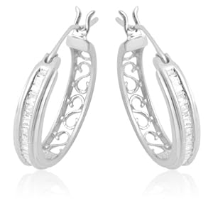 Click here to buy 10k White Gold Diamond Baguette Hoop Earrings (1 4 cttw, I-J Color, I3 Clarity).