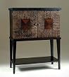 Antique Shoppe Coco Palm Twig "Dark Maple" Wine Cabinet with Black Stone Top By Powell Furniture
