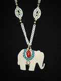 White Elephant Pendant Necklace Fashion Jewelry - White Tone Six Nodes Necklace with White Elephant Pendant