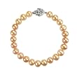 Peach Pink 6-7mm AAA Cultured Pearl Bracelet w. Platinum Overlay CAREFREE Sterling Silver Rose Clasp 7" (LS1R2)