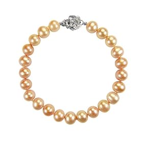 6-7mm Cultured Pearl Silver Clasp Bracelet, Peach